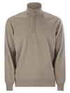 Brunello Cucinelli Men Cashmere Turtleneck Sweater With Zipper In Neutral