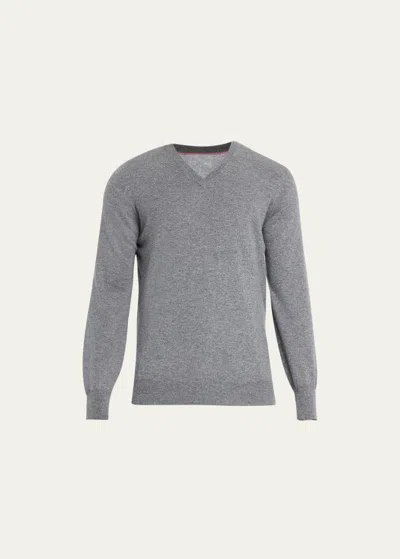 Brunello Cucinelli Men's Cashmere V-neck Sweater In Dark Grey