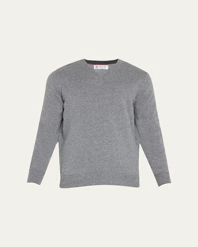 Brunello Cucinelli Men's Cashmere V-neck Sweater In Dark Grey