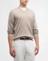 Brunello Cucinelli Men's Cashmere V-neck Sweater In Medium Brown