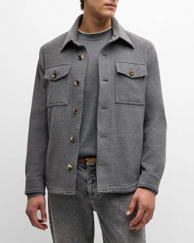 Brunello Cucinelli Men's Cashmere Western Shirt Jacket In Cuf82 Grey