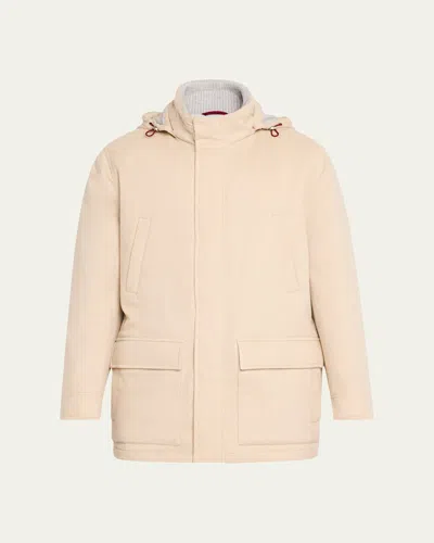 Brunello Cucinelli Men's Cashmere Zip Parka In Light Brown