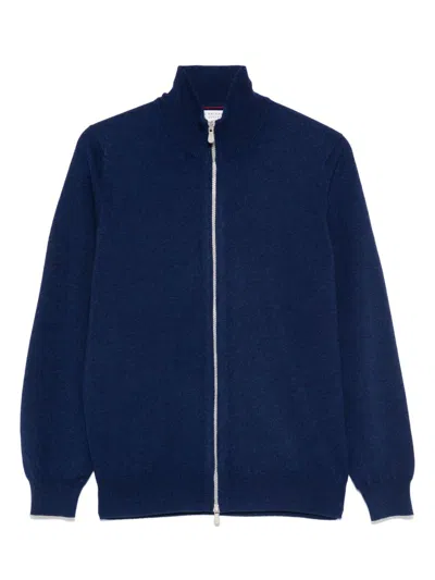 Brunello Cucinelli Men Cashmere Zipped Cardigan In Blue