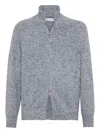 Brunello Cucinelli Cashmere Stand-up Collar Cardigan With Textured Knit In Gray