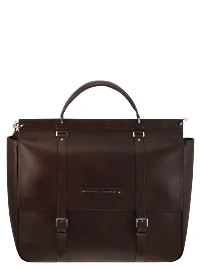 Brunello Cucinelli Men Casual Calfskin Briefcase In Brown