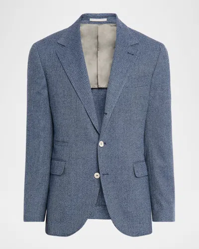 Brunello Cucinelli Men's Cavallery Twill Single-breasted Sport Coat In Blue