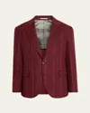 Brunello Cucinelli Men's Chalk Stripe Cavallo Blazer In Burgundy