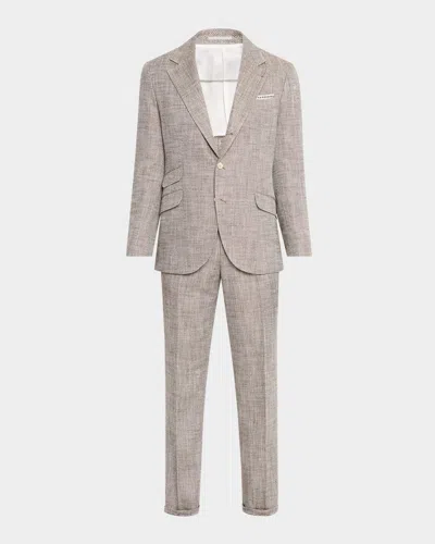Brunello Cucinelli Men's Chevron Leisure Cavallo Suit In Neutral