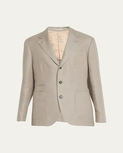 Brunello Cucinelli Men's Chevron Linen Sport Coat In Sage Green