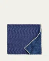 Brunello Cucinelli Men's Chevron-print Silk Pocket Square In Blue