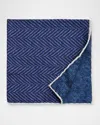 Brunello Cucinelli Men's Chevron-print Silk Pocket Square In Blue