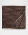 Brunello Cucinelli Men's Chevron-print Silk Pocket Square In Brown