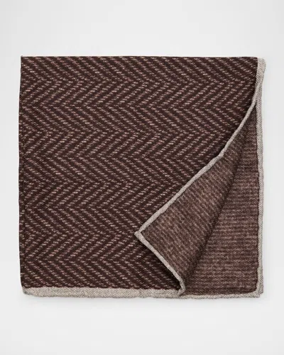 Brunello Cucinelli Men's Chevron-print Silk Pocket Square In Brown