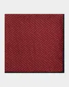 Brunello Cucinelli Men's Chevron-print Silk Pocket Square In Red
