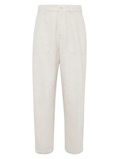 Brunello Cucinelli Men's Chevron Relaxed Fit Trousers In Natural