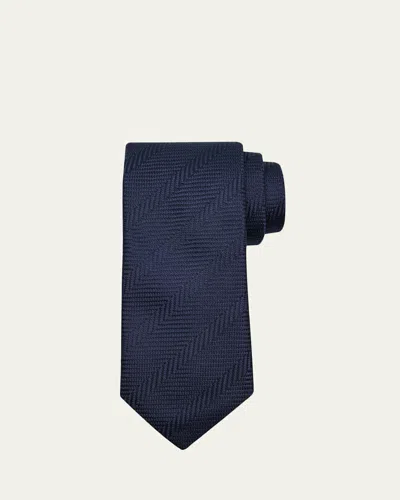 Brunello Cucinelli Men's Chevron Silk And Cotton Tie In Blue