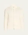Brunello Cucinelli Men's Chine Multi-cable Full-zip Sweater In English White