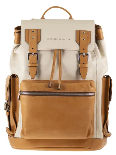 Brunello Cucinelli Men City Backpack In Grained Calfskin And Cowhide Leather In Brown