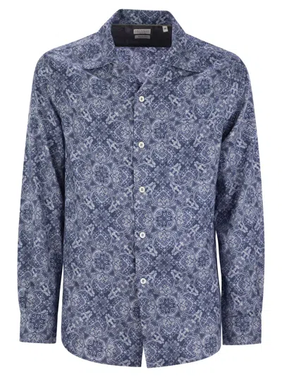 Brunello Cucinelli Patterned Curved Hem Shirt In Blue