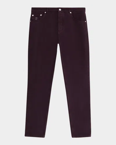Brunello Cucinelli Men's Classic Fit Denim Five-pocket Pants In Burgundy