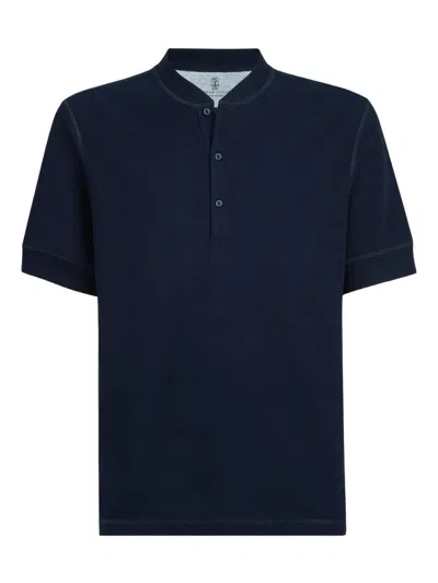 Brunello Cucinelli Men's Classic Serafino Mini Tee In Blue