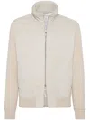 Brunello Cucinelli Light Beige Leather Bomber Jacket In White
