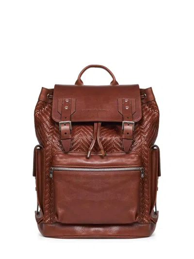 Brunello Cucinelli Men Cognac City Backpack In Multi