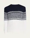 Brunello Cucinelli Men's Color Block Cable-knit Crewneck Sweater In Cmn23 Panama White