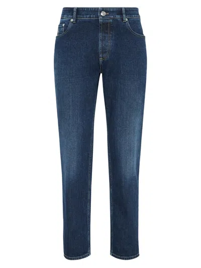 Brunello Cucinelli Men's Comfort Cotton Denim Traditional Fit Five Pocket Jeans In Blue