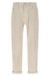 Brunello Cucinelli Dyed Jeans With Rolled Cuffs And Pockets In Neutral
