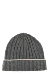 Brunello Cucinelli Men Contrast Line Beanie In Gray