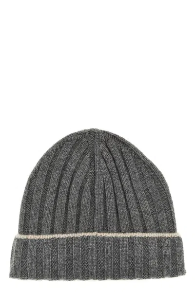 Brunello Cucinelli Men Contrast Line Beanie In Gray