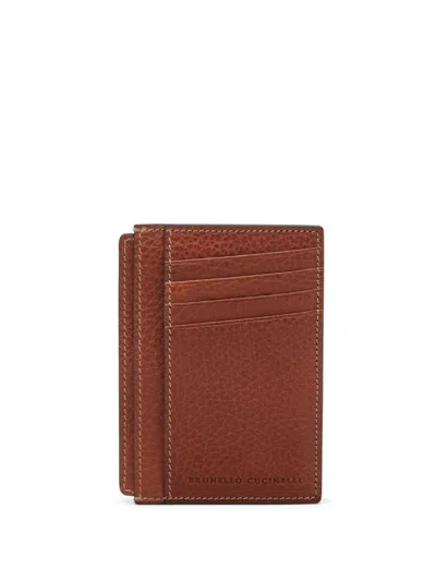 Brunello Cucinelli Men's Copper Brown Leather Credit Card Holder From Ss24 Collection In Leather Brown