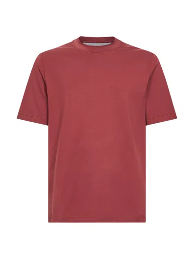 Brunello Cucinelli Men Coral Cotton Jersey Crewneck T-shirt In Brown
