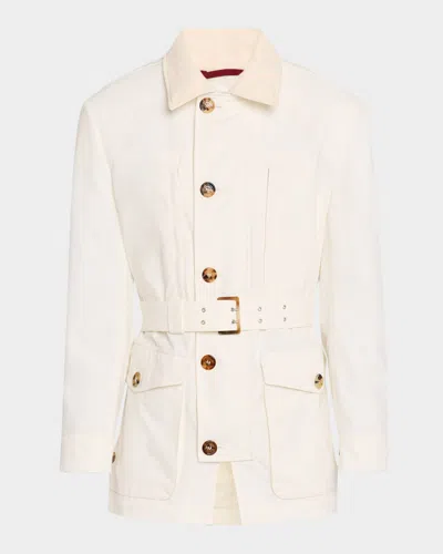 Brunello Cucinelli Men's Corduroy-collar Safari Jacket In Off White
