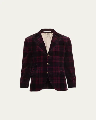 Brunello Cucinelli Men's Corduroy Plaid Formal Jacket In Red