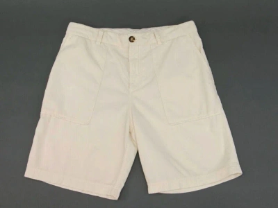 Pre-owned Brunello Cucinelli Men's Corduroy Shorts With Logo Engraved Hardware A238 In White