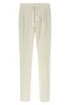 Brunello Cucinelli Men Leisure Fit Trousers In Linen And Cotton Gabardine With Drawstring And Double In Gold