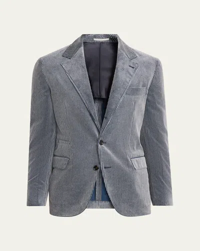 Brunello Cucinelli Men's Cotton And Cashmere Corduroy Single-breasted Sport Coat In Blue
