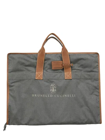 Brunello Cucinelli Men Cotton And Leather Covers In Gray