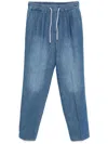 Brunello Cucinelli Men Cotton And Linen Denim Leisure Fit Pants With Drawstring And Double Pleats In Multicolor