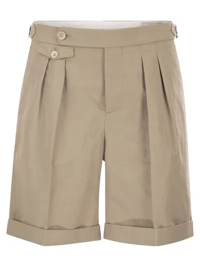 Brunello Cucinelli Men Cotton And Linen Panama Bermuda Shorts In Neutral