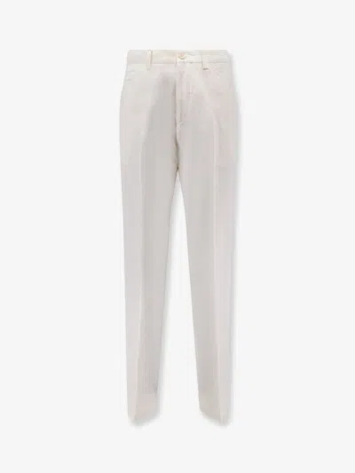 Brunello Cucinelli Men Cotton And Linen Trousers In White