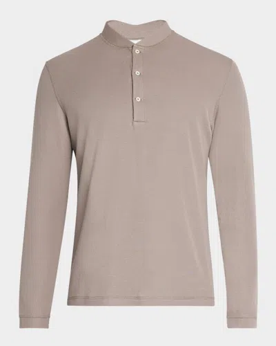 Brunello Cucinelli Men's Cotton And Silk Long-sleeve Henley T-shirt In Bark