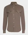 Brunello Cucinelli Men's Cotton And Silk Western Shirt In Coffee