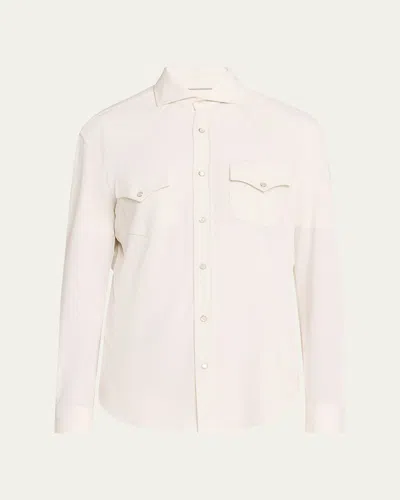 Brunello Cucinelli Men's Cotton And Silk Western Shirt In Off White
