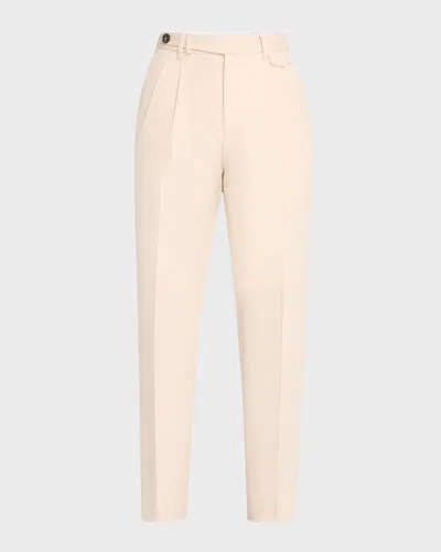 Brunello Cucinelli Men's Cotton And Wool Double-pleated Pants In Off White