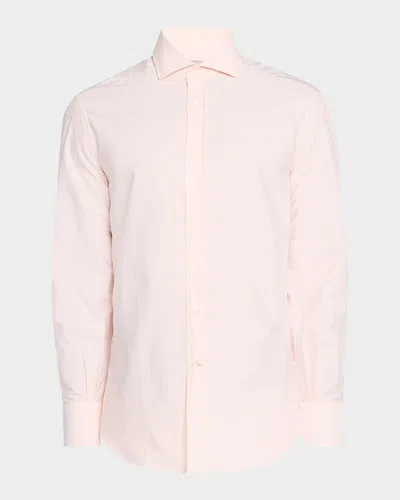 Brunello Cucinelli Striped Cotton-blend Shirt In White And Melon
