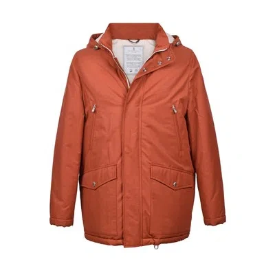 Pre-owned Brunello Cucinelli Men's Cotton Blend Clay Red Puffer Jacket / Parka In Orange
