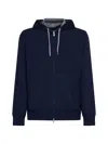 Brunello Cucinelli Zip-up Hoodie With Contrast Lining And Pockets In Blue